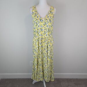 Loft Women's Yellow Floral Print Sleeveless Midi Swing Dress